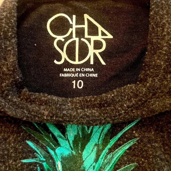 Soft long sleeve charcoal gray pullover with a pineapple graphic on front - Picture 3 of 6